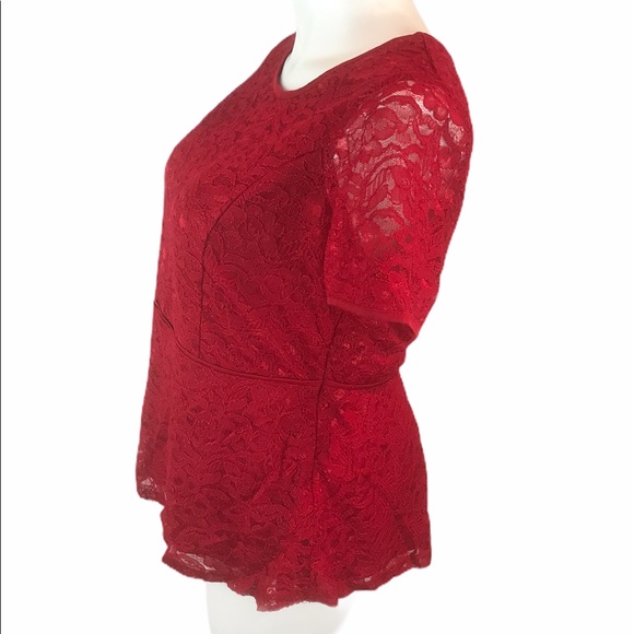Jessica London Sz 12 Red Lace Peplum Blouse S/S - Picture 2 of 7